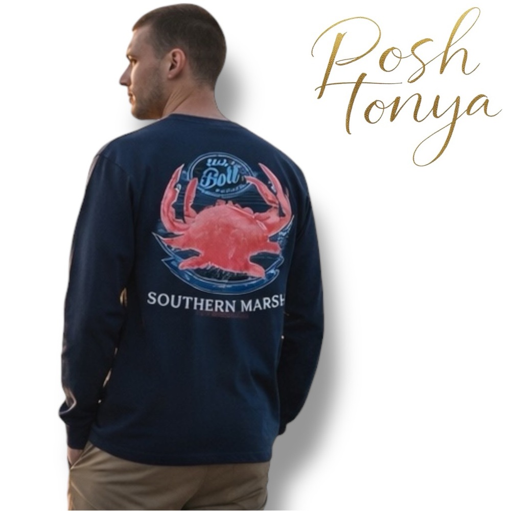 Southern Marsh Crab Boil Festival Mens Long Sleeve Shirt Navy Blue Size M
